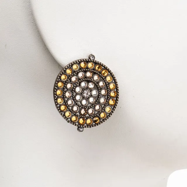 Chic Ad Hoc Orecchini Clip Bottone Strass Ambra Rosa