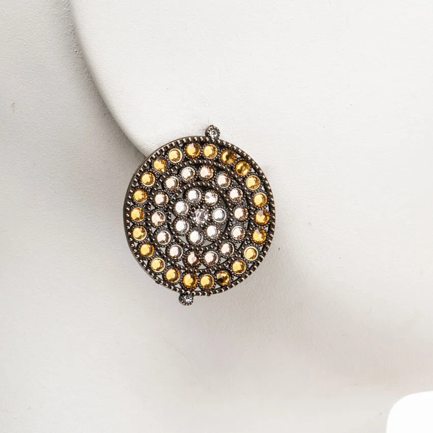 Chic Ad Hoc Orecchini Clip Bottone Strass Ambra Rosa
