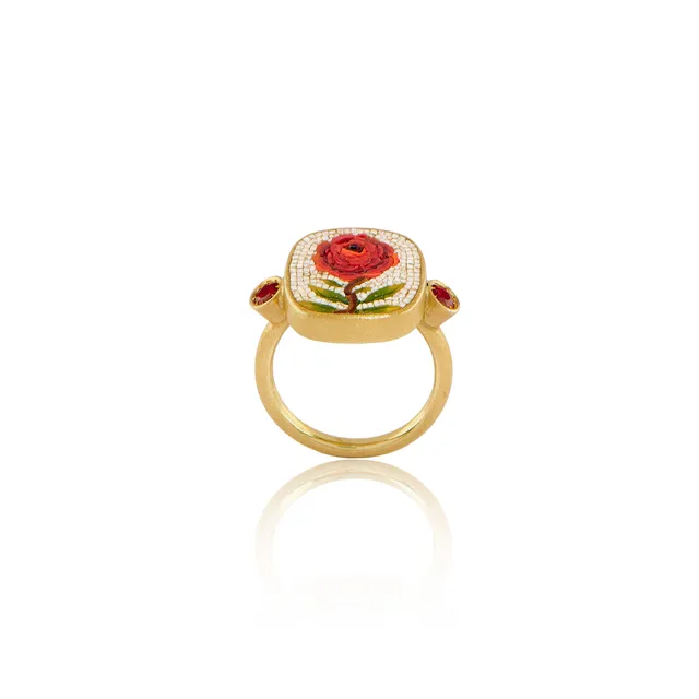 Le Sibille Rosae Anello Oro 18Kt Rubini Granato Mosaico