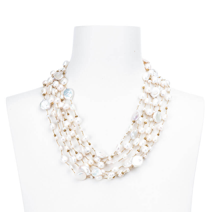 Chic Ad Hoc Collana girocollo multifili perle di fiume