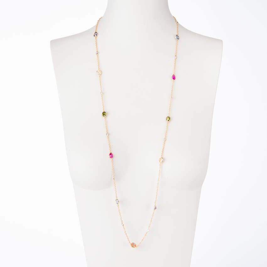 Chic Ad Hoc Collana lunga placcato oro pietre multicolor