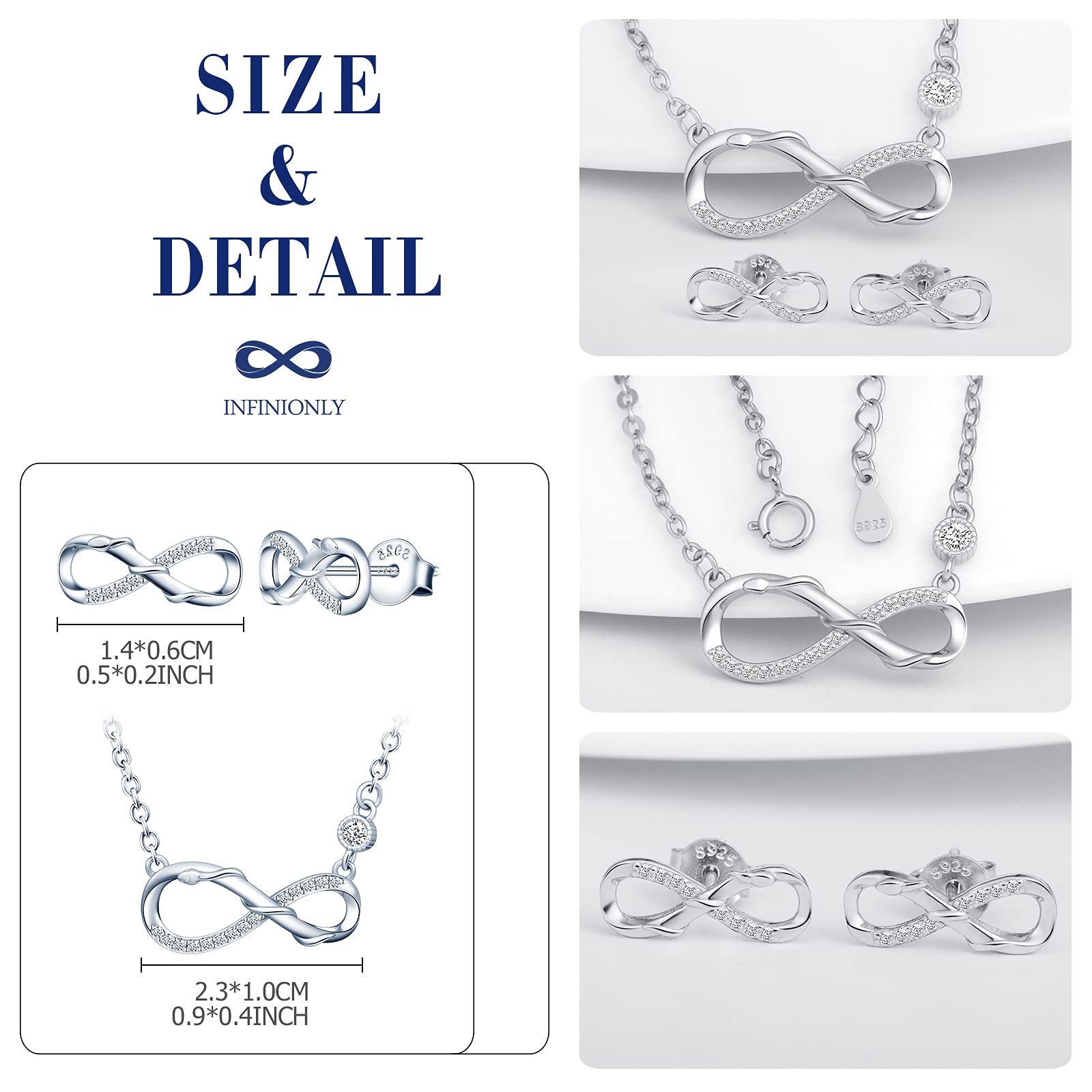INFINIONLY Fashion Necklaces parure collana orecchini silver zirconi