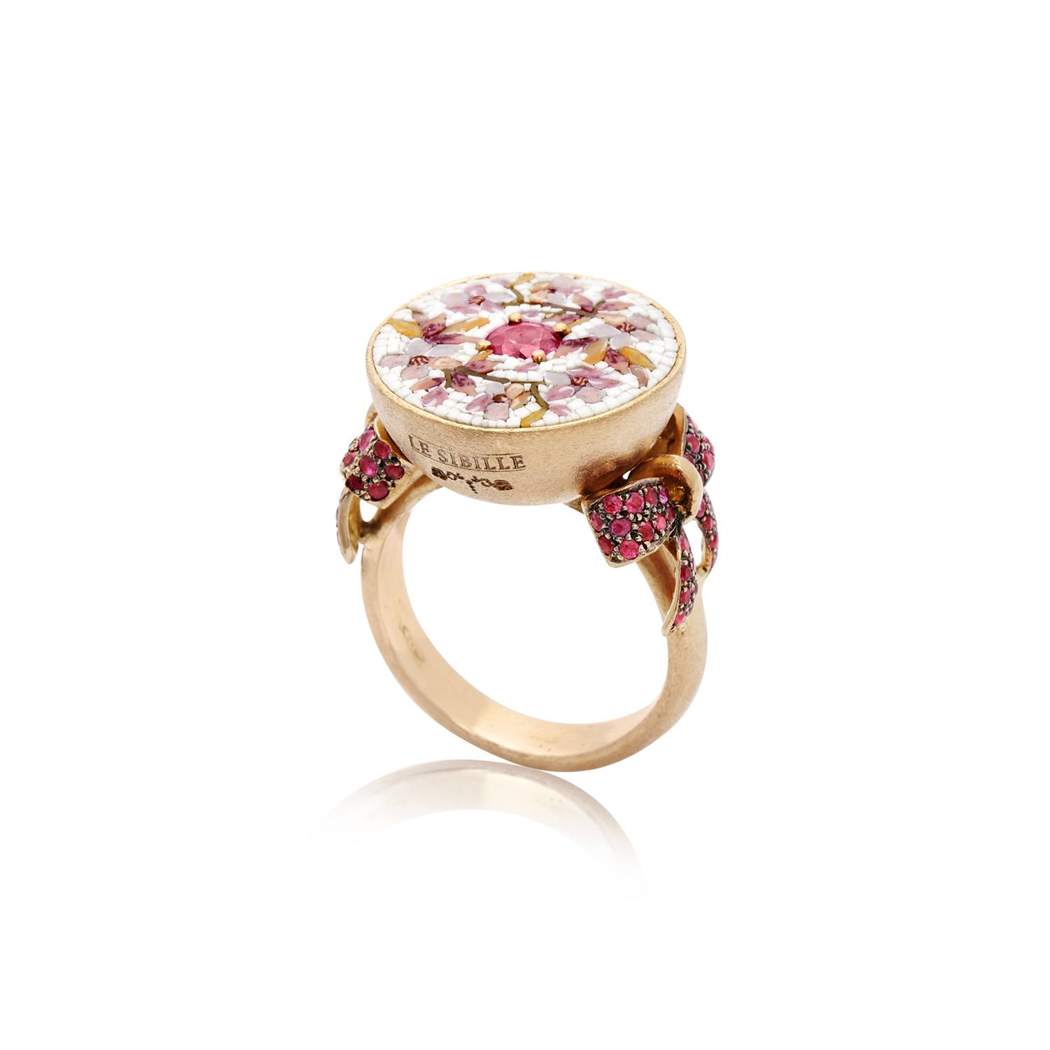 Le Sibille Ribbon Ring anello oro rosa rubini mosaico