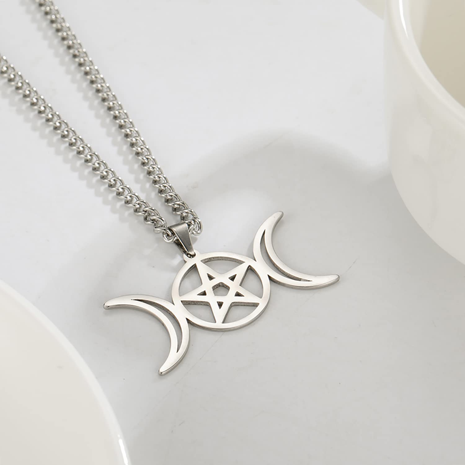 Eueavan Collana Tripla Luna Stella Acciaio Donna