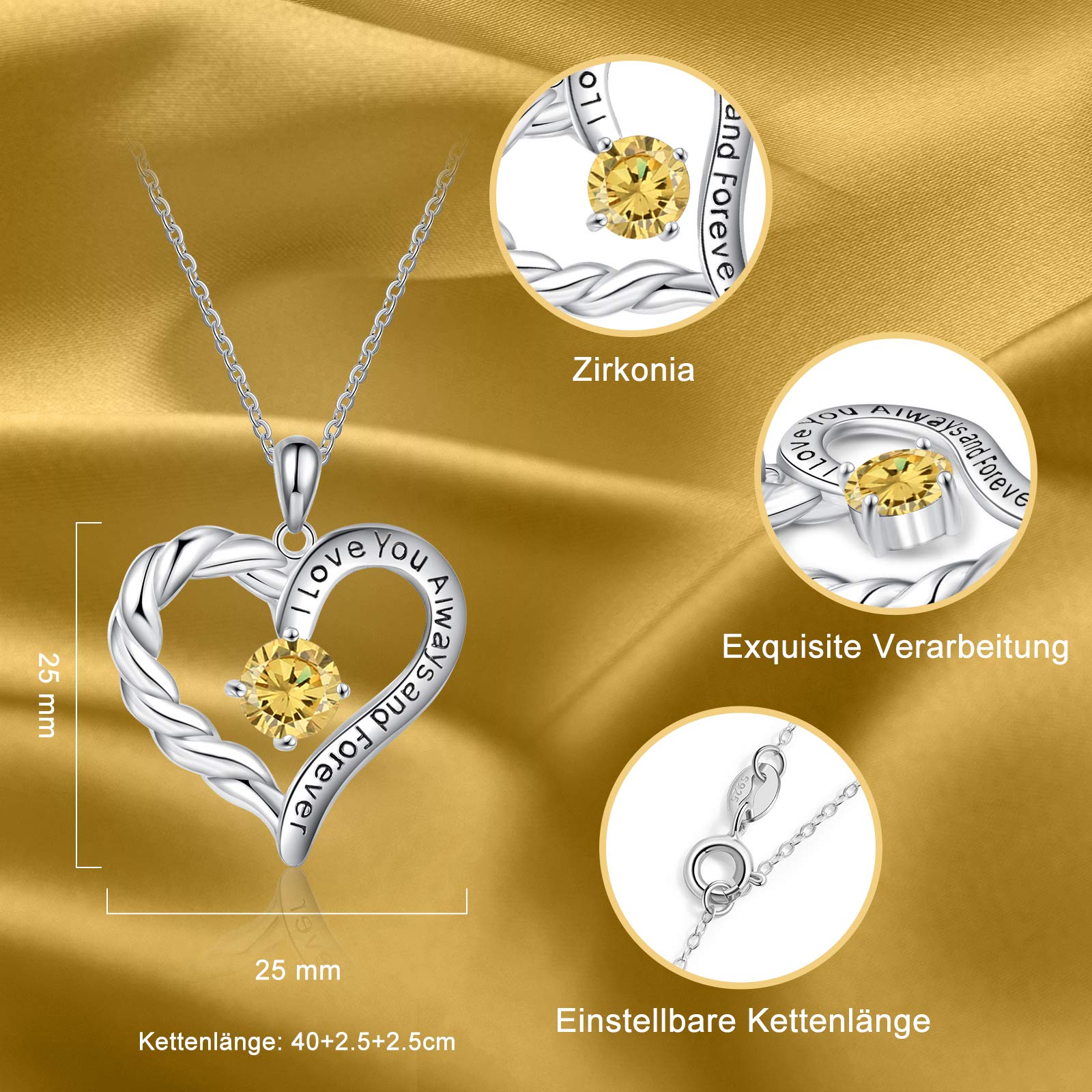 Jessemade Gioielli Collana Cuore Argento 925 Birthstone Mamma