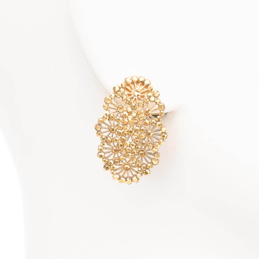 Chic Ad Hoc Orecchini clip lobo ricamo cristalli oro