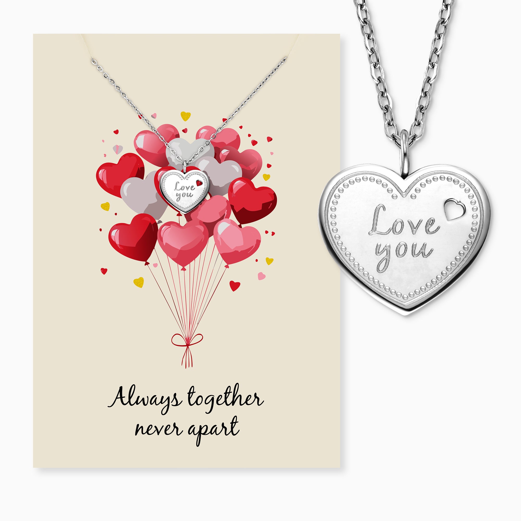 MySteel Love You Collana Acciaio Cuore con Biglietto