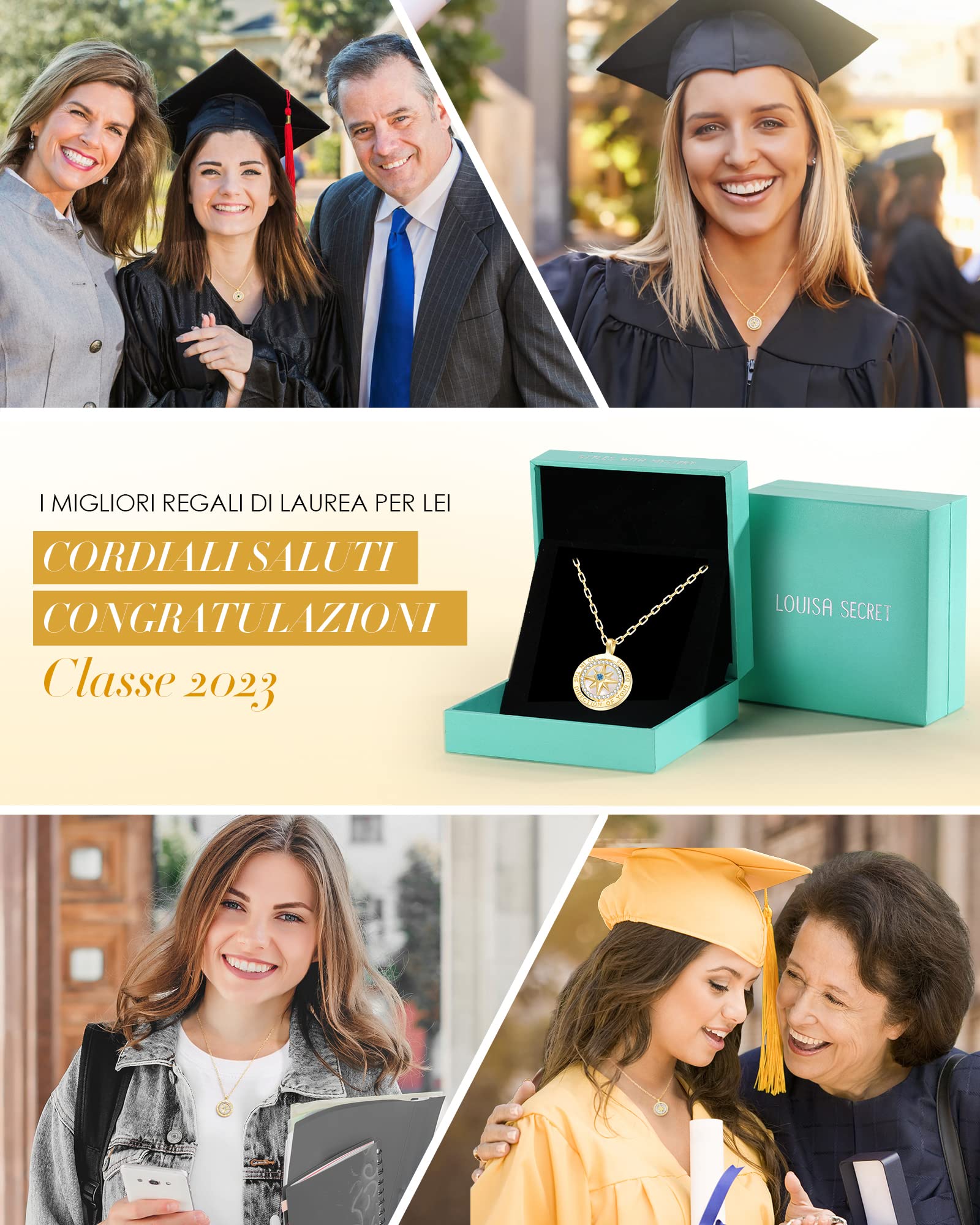 LOUISA SECRET Necklaces collana bussola oro zircone argento