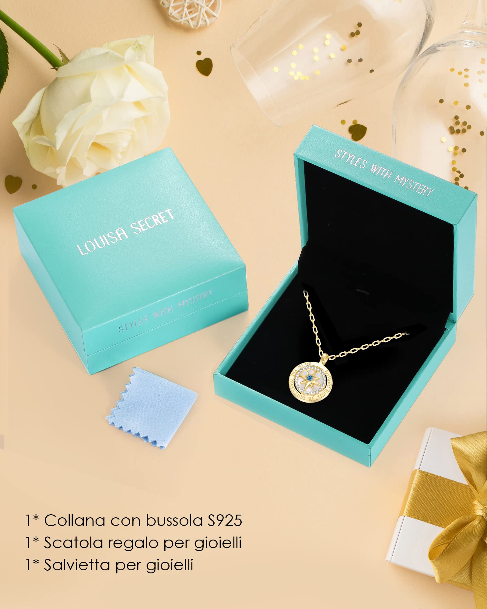 LOUISA SECRET Necklaces collana bussola oro zircone argento