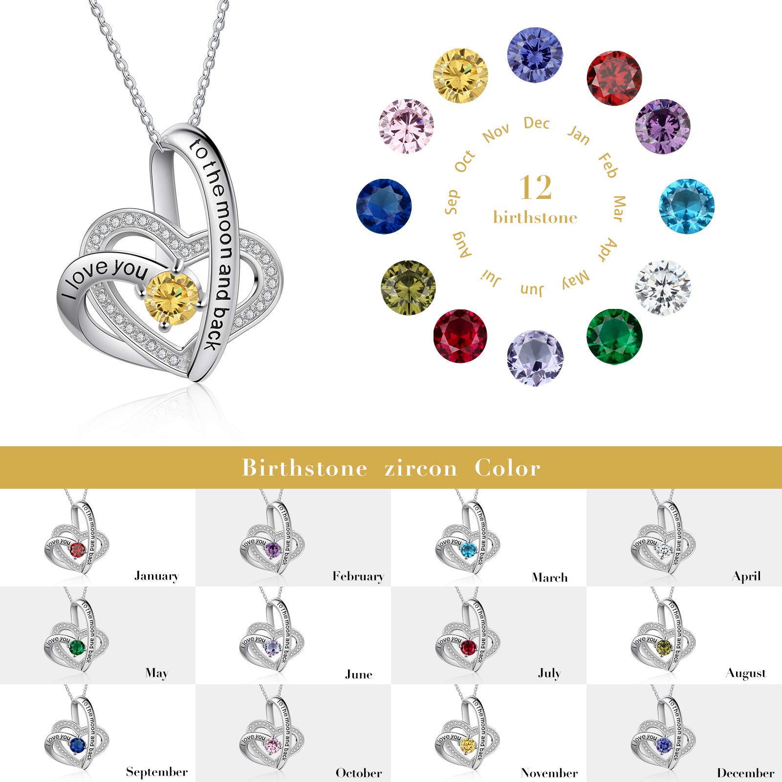 Jessemade Gioielli Collana Cuore Argento 925 Pietra Portafortuna