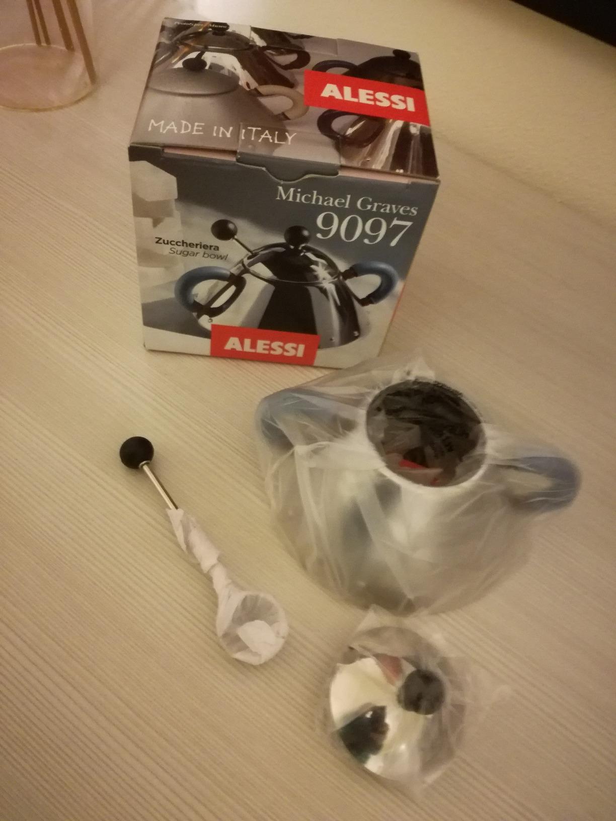 Alessi 9097 zuccheriera azzurra acciaio con cucchiaino