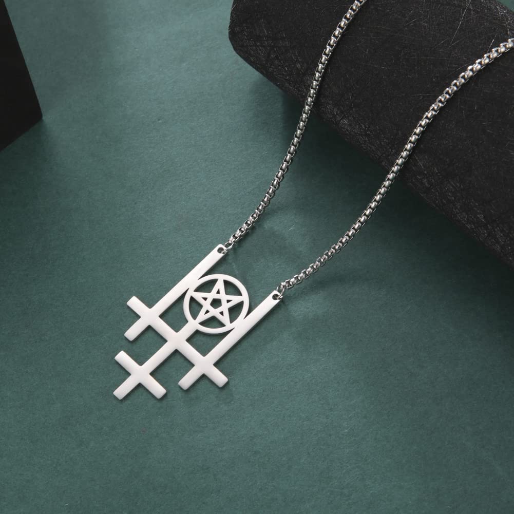 Eueavan Necklaces Collana Acciaio Croce Pentagramma