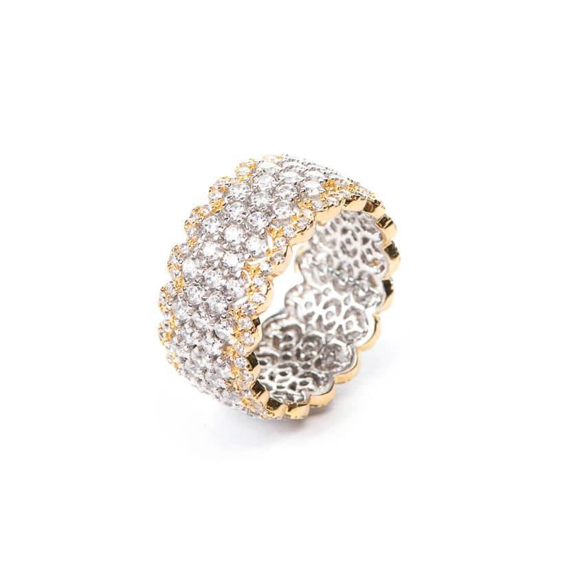 Chic Ad Hoc Anelli Anello Fascia Traforata Bicolore Zirconi