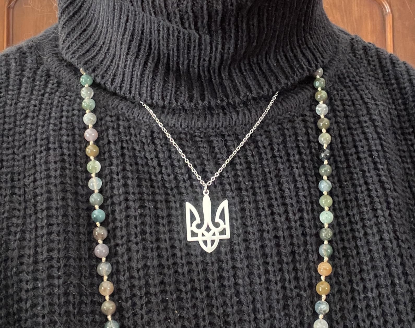 EUEAVAN Necklaces Collana tridente Ucraina argento acciaio