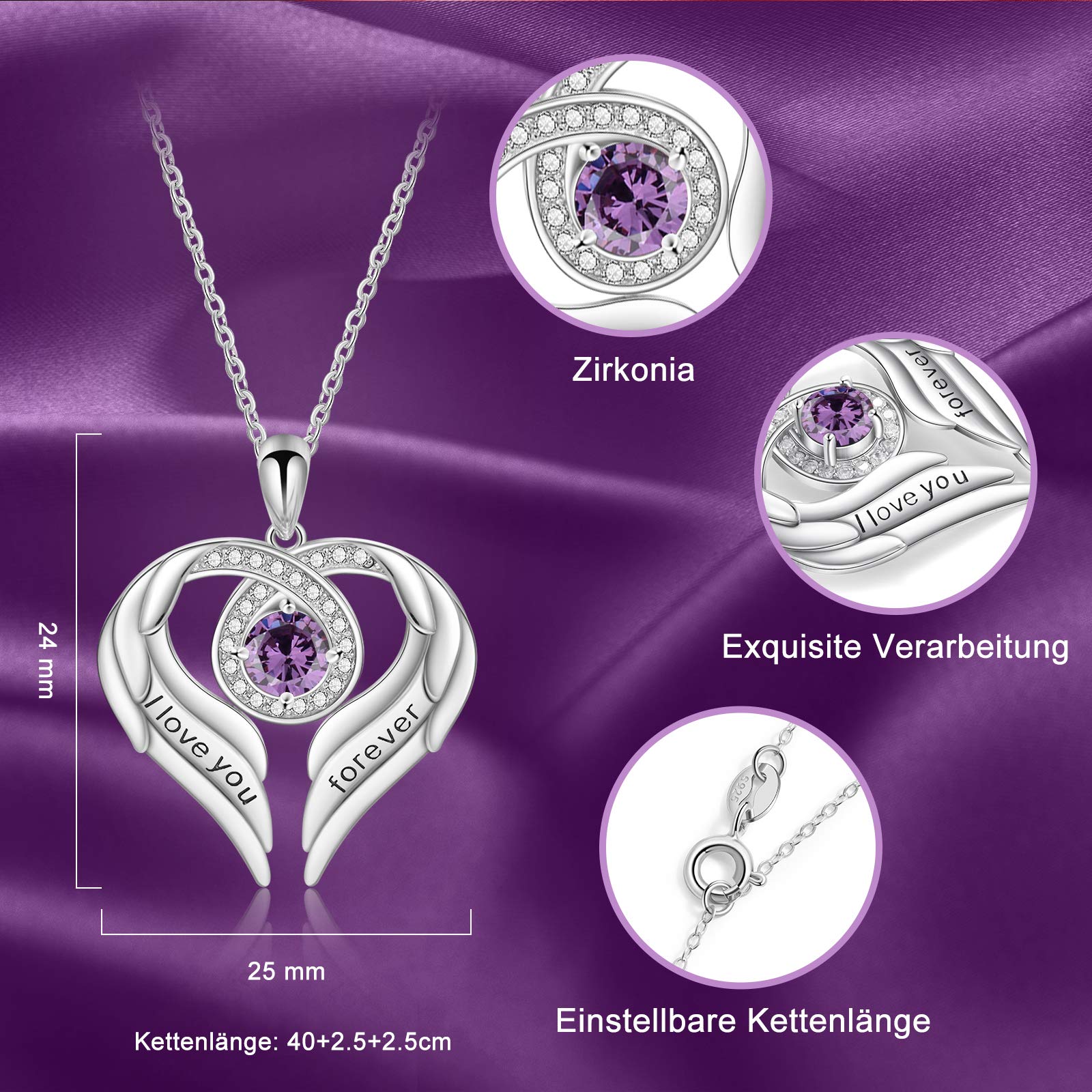 Jessemade Ala collana argento 925 cuore Love You Forever
