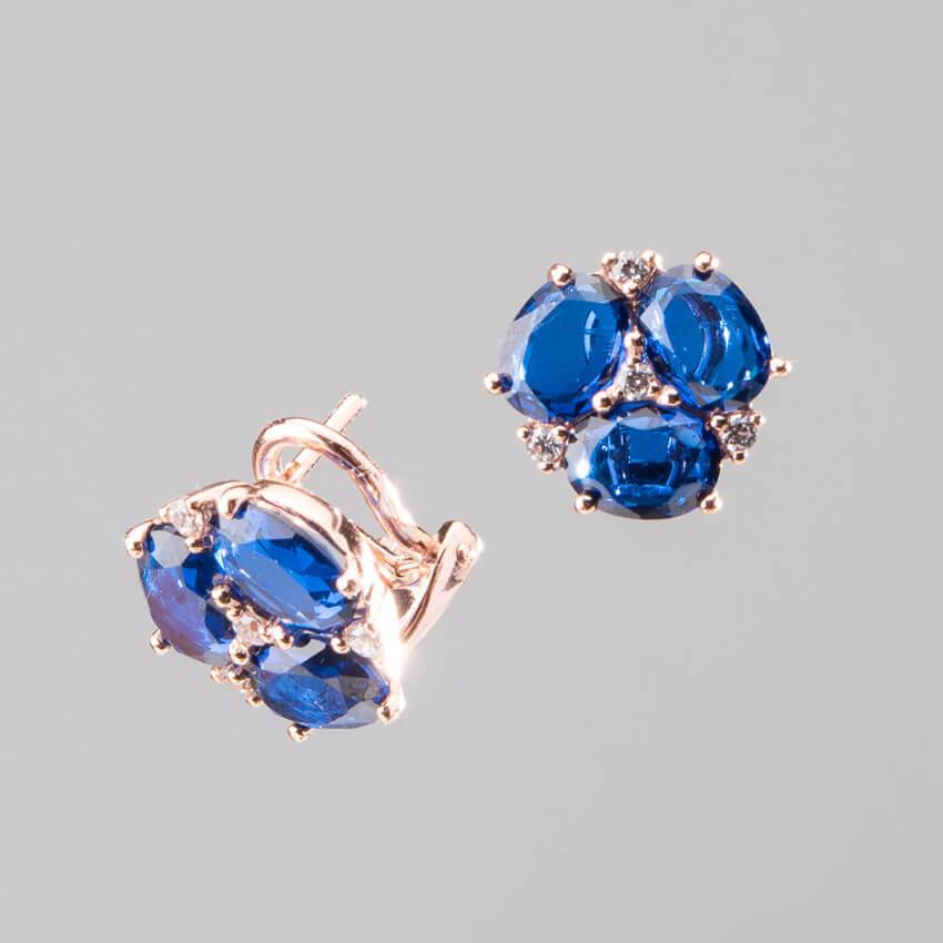 Chic Ad Hoc Orecchini clip argento zirconi blu zaffiro