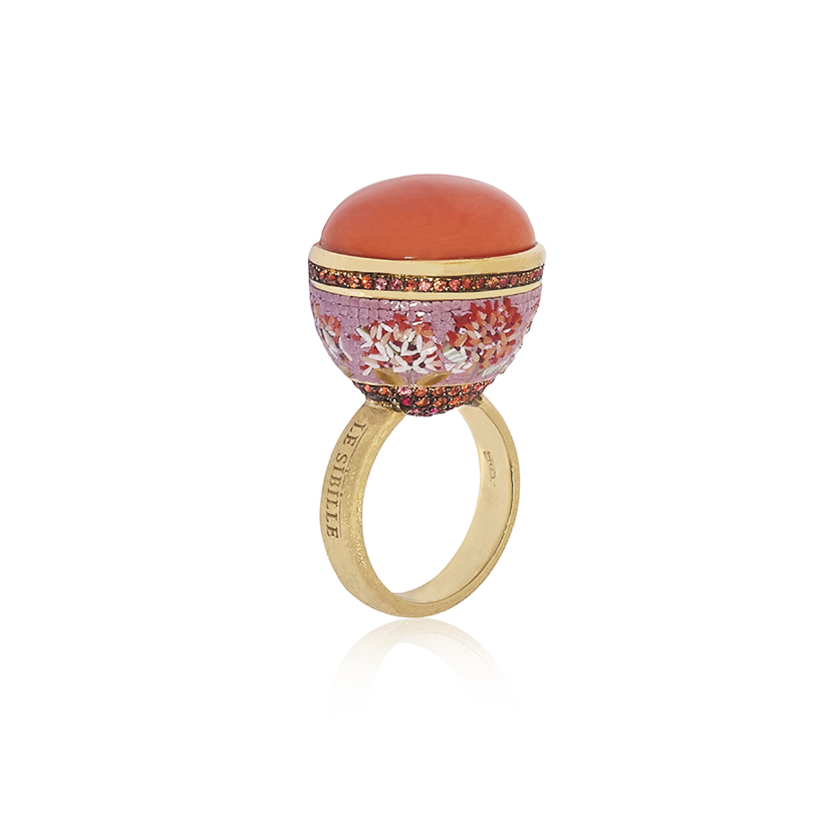 Le Sibille Boule anello oro 18ct corallo zaffiri rubini