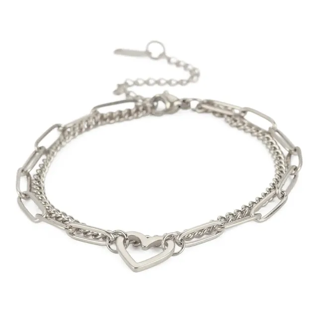 EUEAVAN Bracelets bracciale cuore argento a strati donna