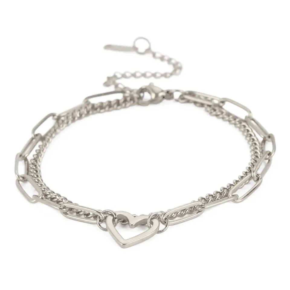 EUEAVAN Bracelets bracciale cuore argento a strati donna