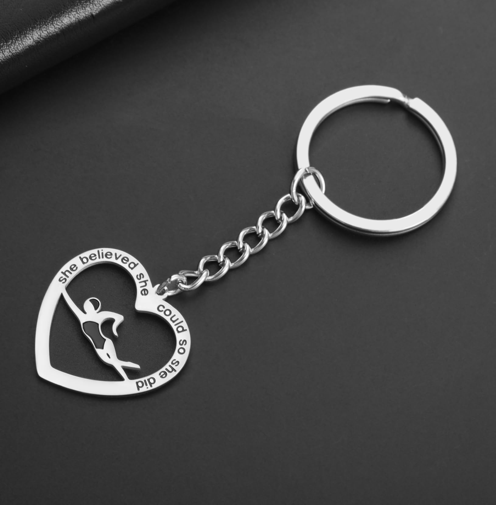 EUEAVAN Keyrings Portachiavi Nuoto Cuore Argento Regalo
