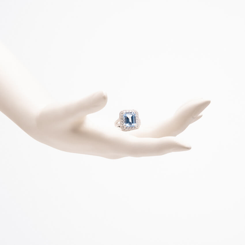 Chic Ad Hoc Anello argento acquamarina taglio smeraldo