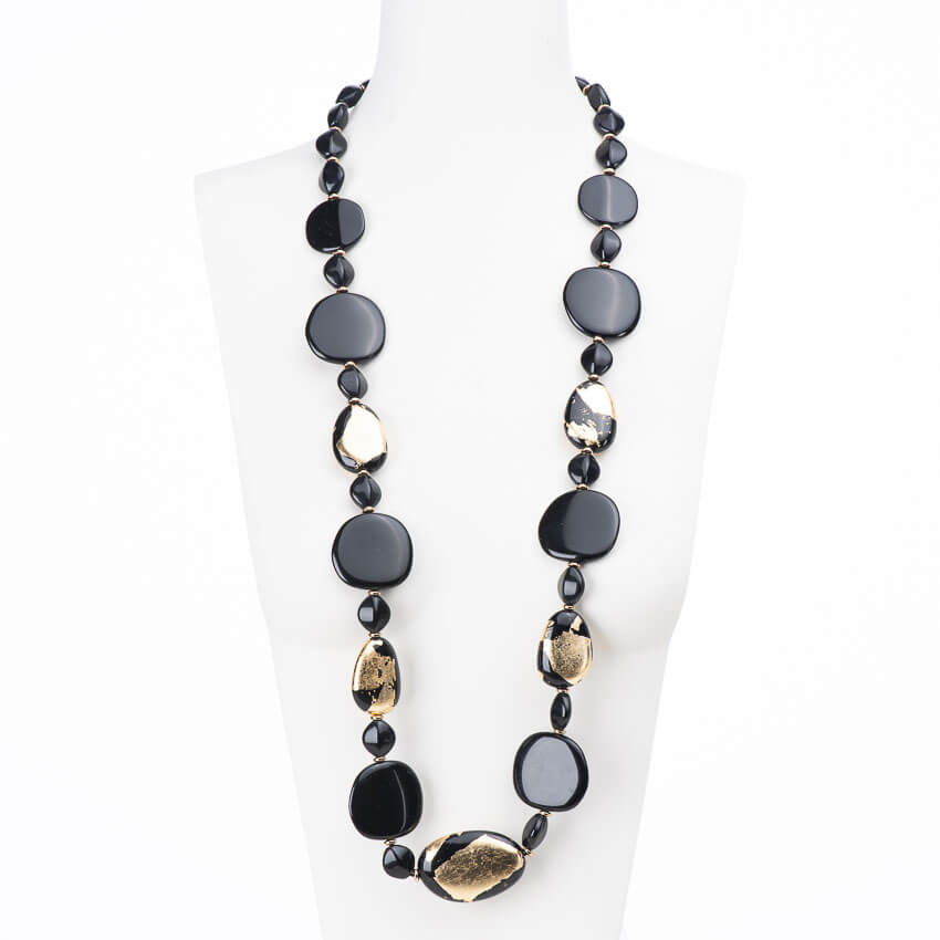 Chic Ad Hoc Collane lunga resina nero oro collana