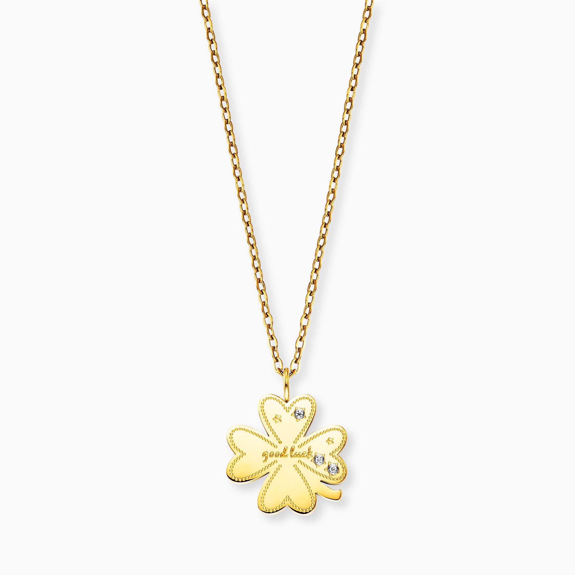 Engelsrufer MySteel Happiness collana quadrifoglio oro zirconia