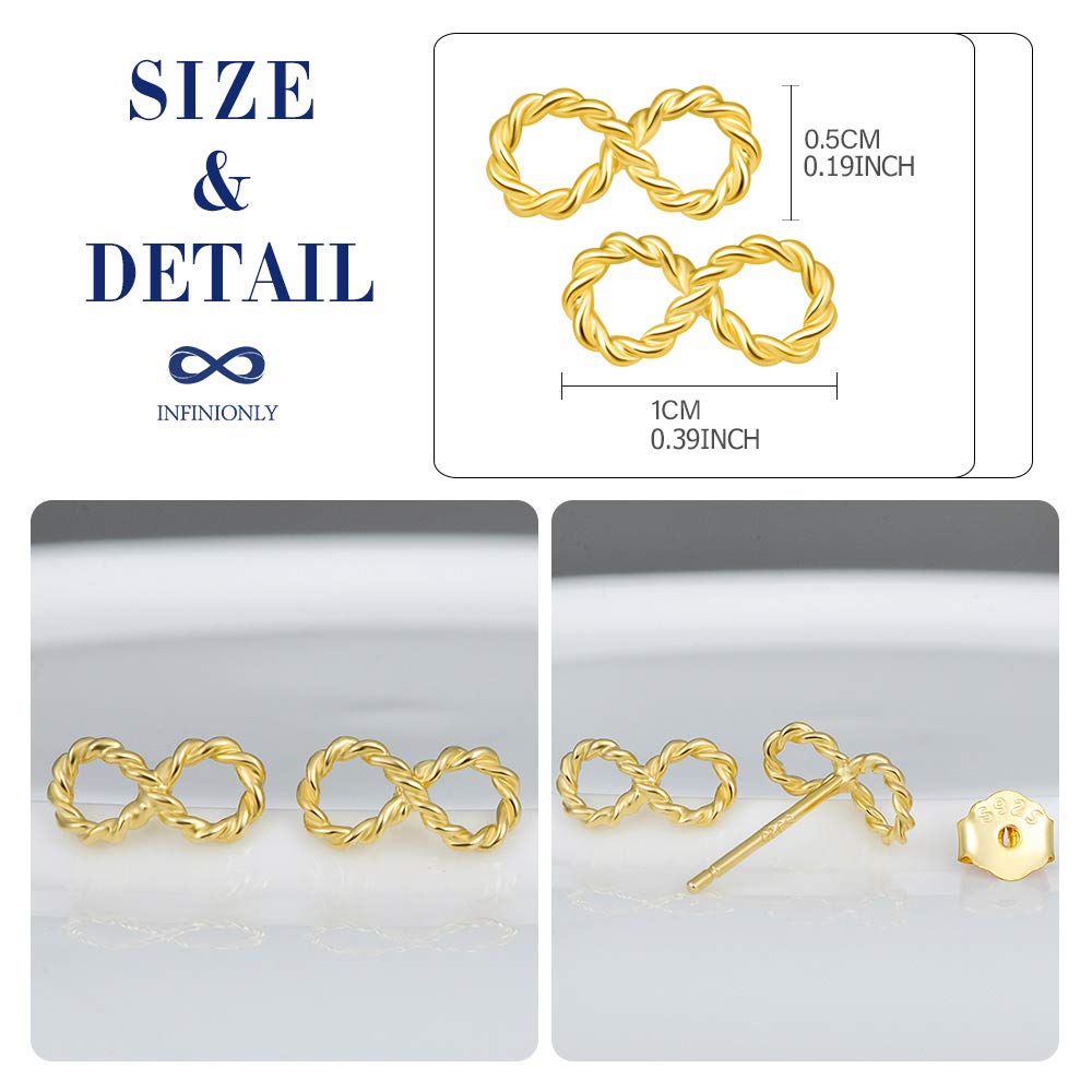INFINIONLY Orecchini Infinito Mini in Argento 925 Gold a Perno
