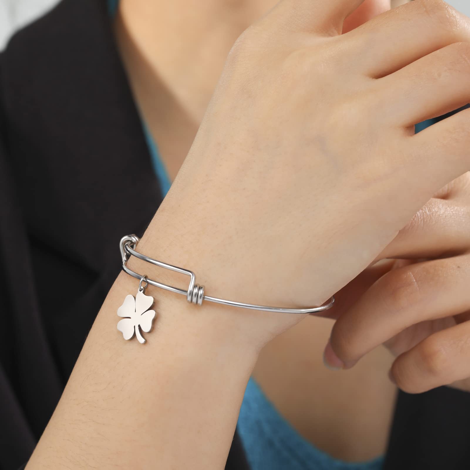 EUEAVAN Bracelets Bracciale Trifoglio Acciaio Espandibile