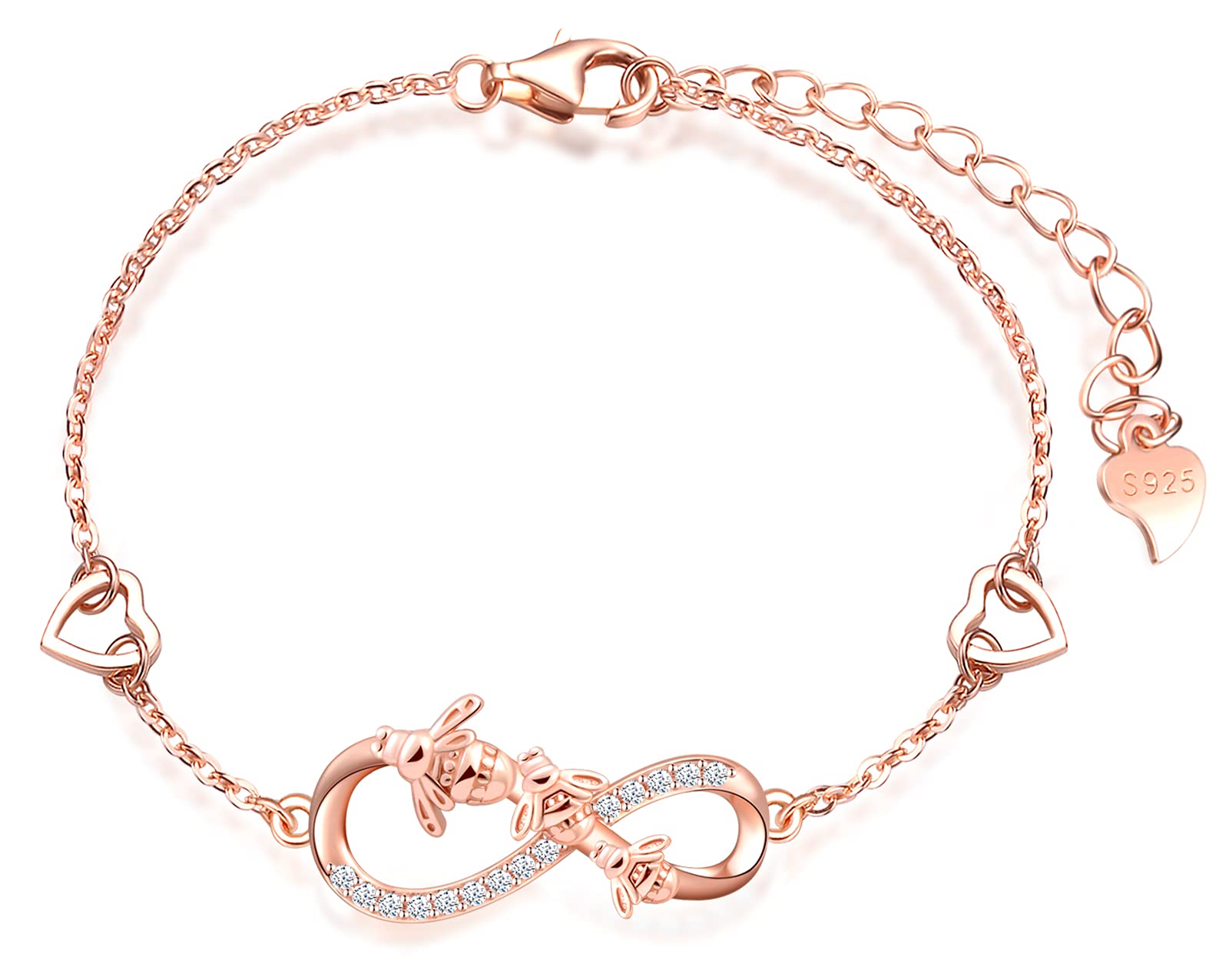 INFINIONLY Collana infinito ape argento 925 oro rosa