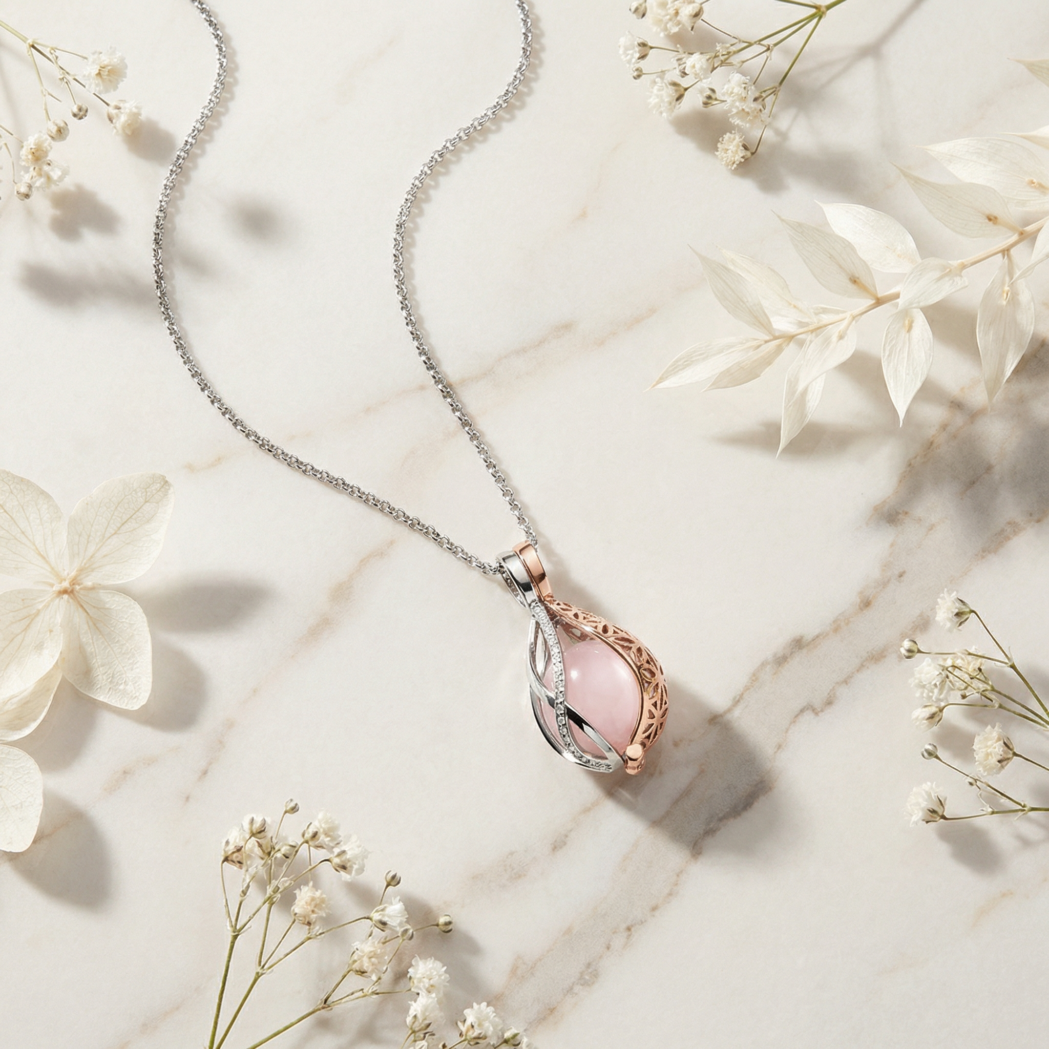 Engelsrufer Himmelsträne Bicolor collana argento quarzo rosa