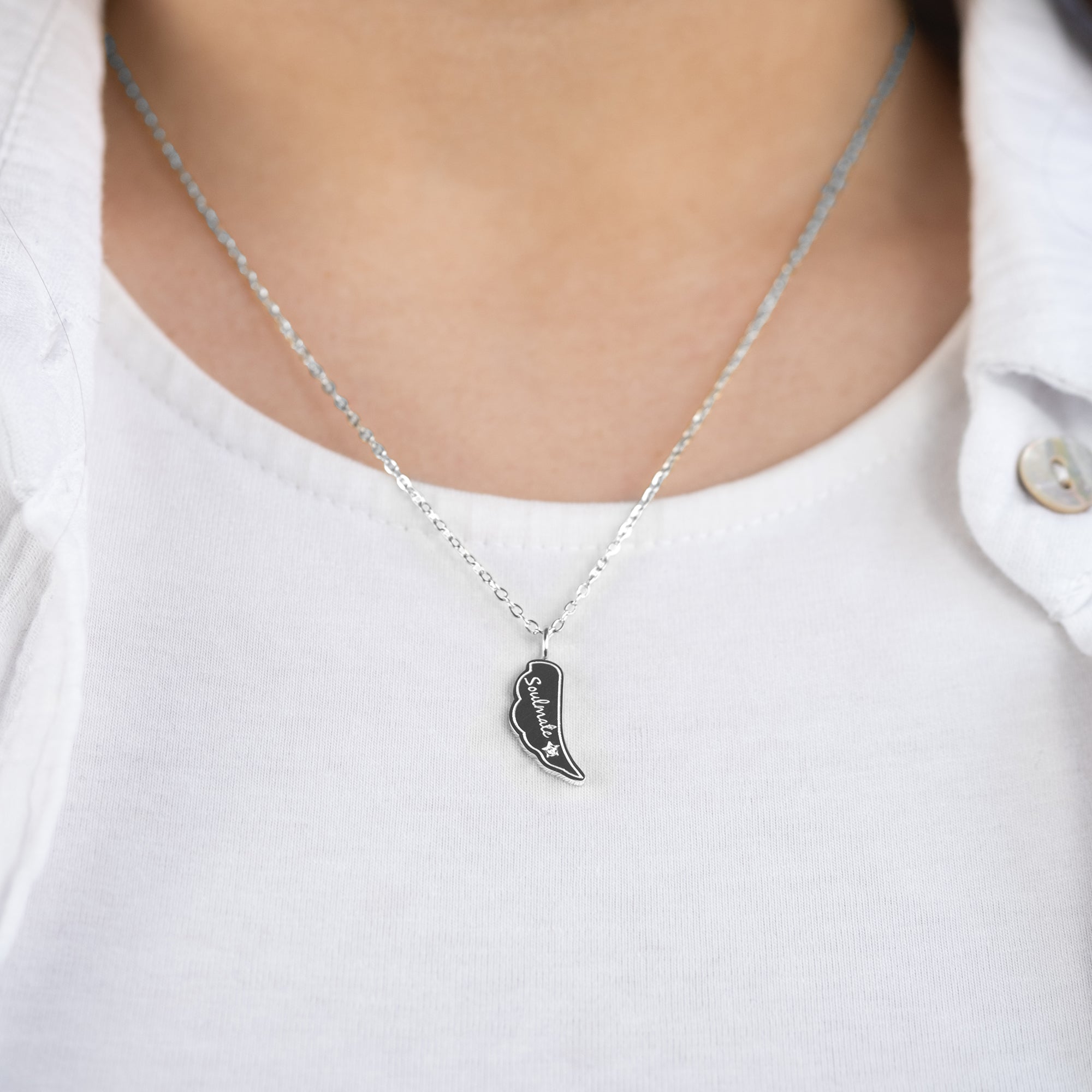 MySteel Engelsrufer Soulmate Collana Acciaio Ala con Zirconia