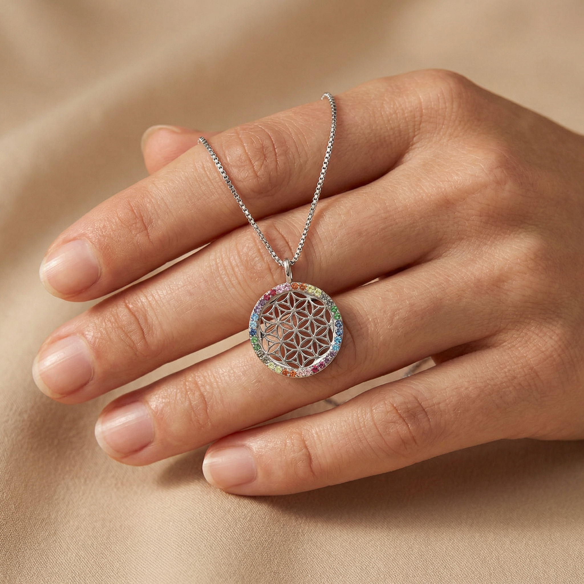 Engelsrufer Lebensblume collana argento fiore multicolor zirconia