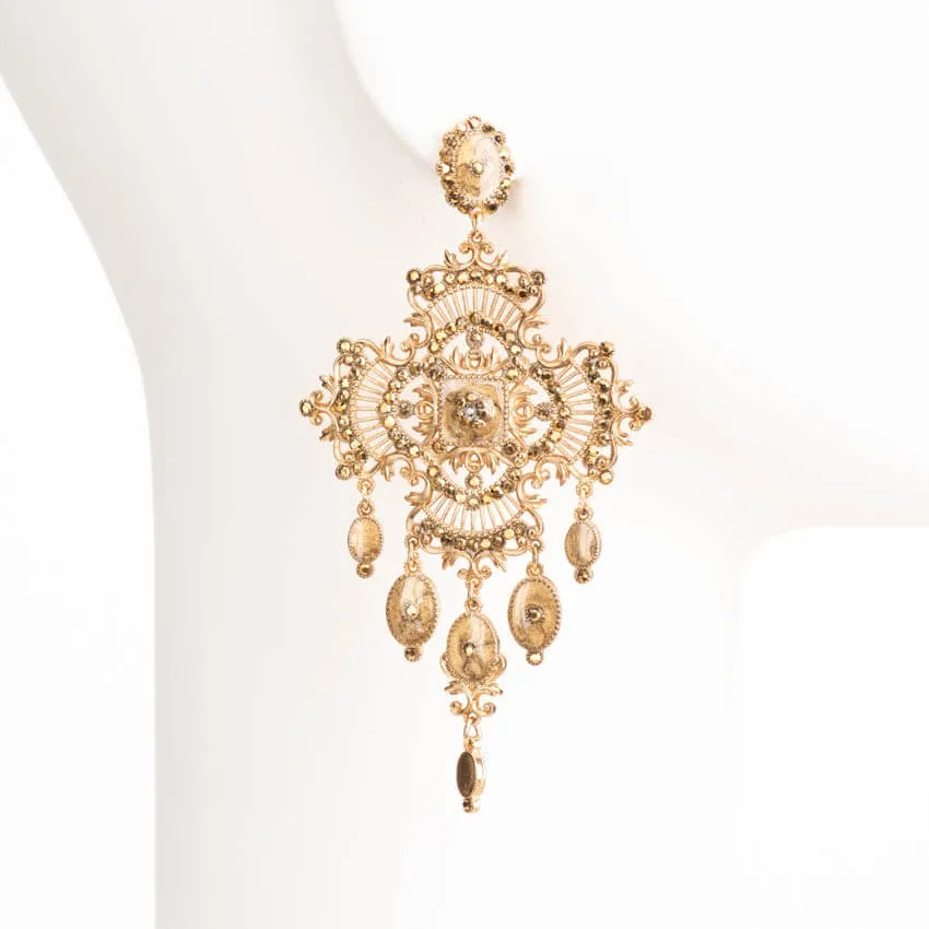 Chic Ad Hoc Orecchini grandi vintage cristalli oro antico