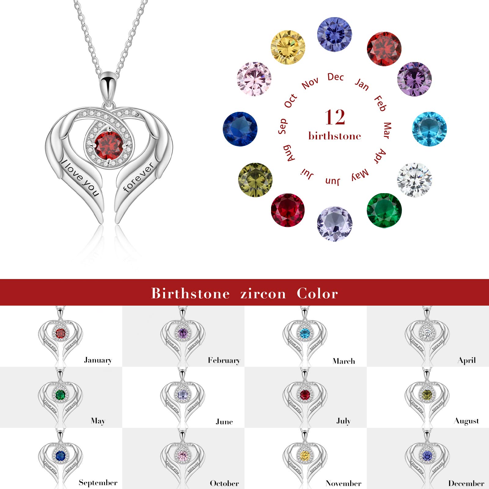 Jessemade Gioielli Collana Argento 925 Ala Cuore Zirconi Love You Forever