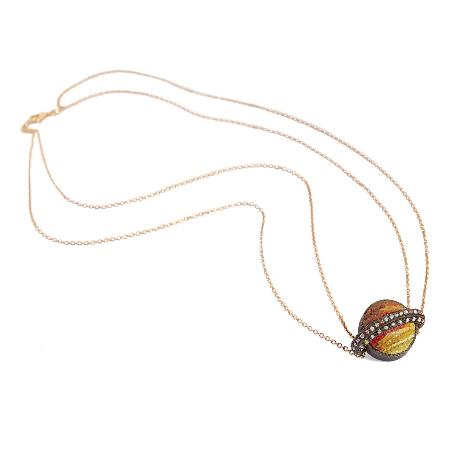 Le Sibille Saturno collana titanio oro rosa zaffiri