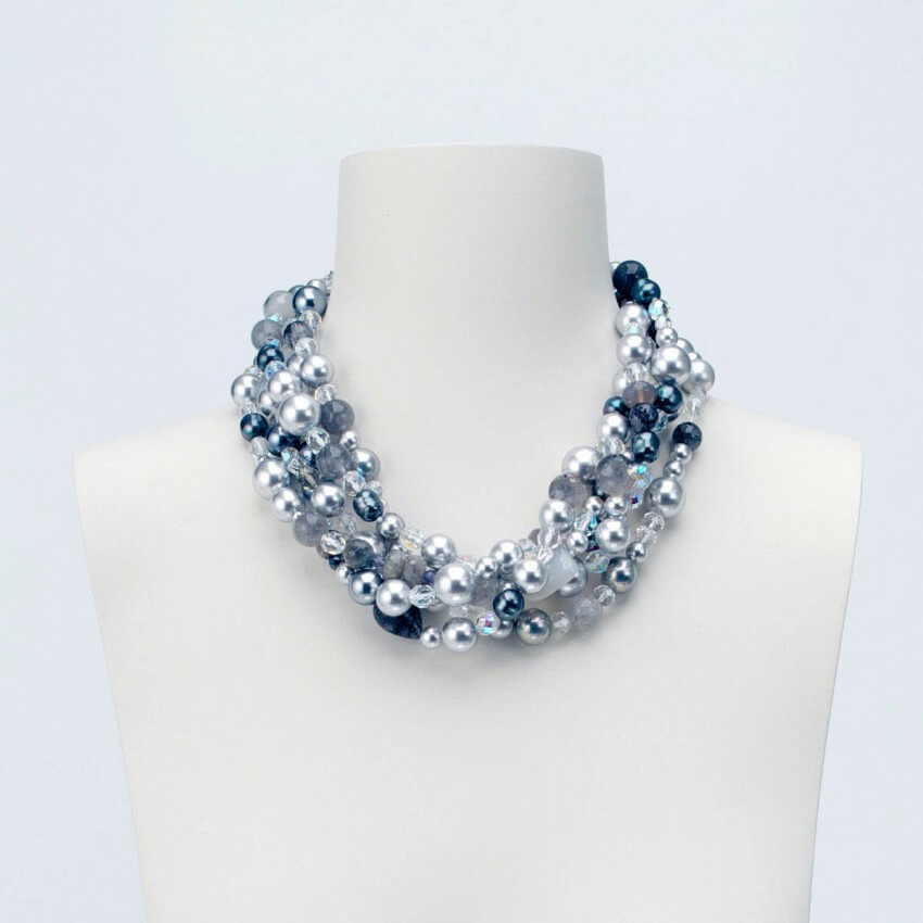 Chic Ad Hoc Collana multifili perla grigia cristallo