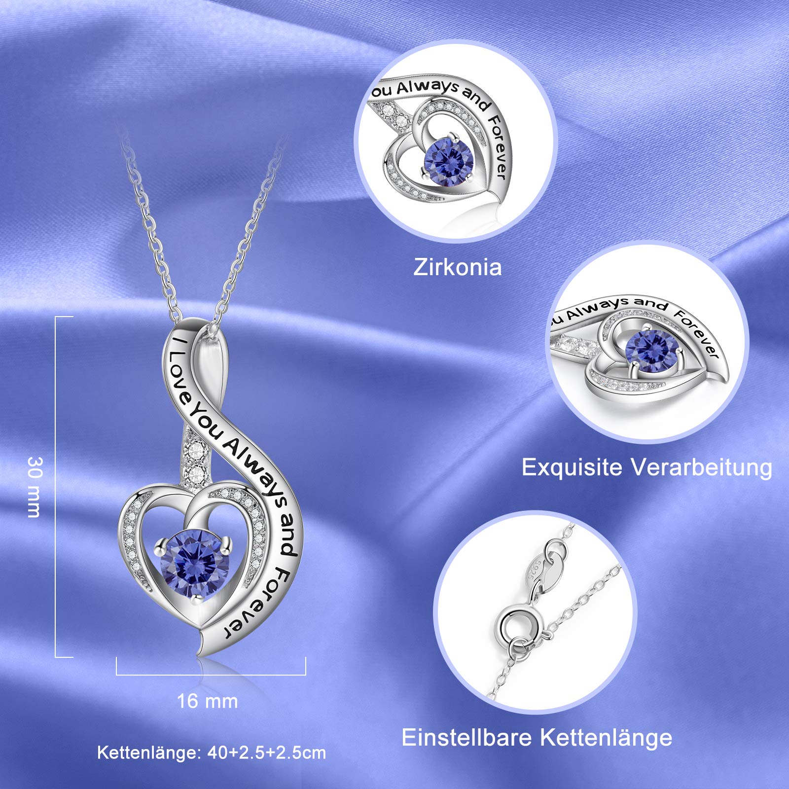 Jessemade Gioielli Collana Argento 925 Cuore Pietra Zirconi Mamma