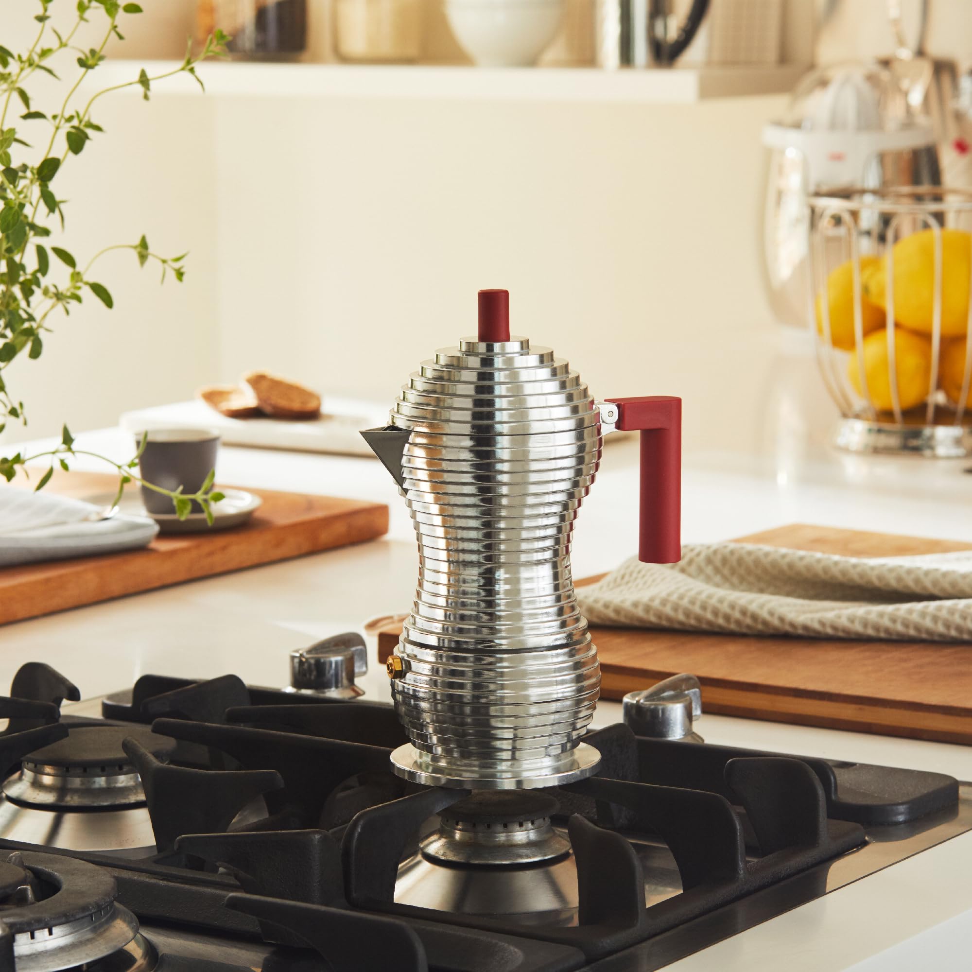 Alessi Pulcina Caffettiera Moka 3 Tazze Rossa Alluminio