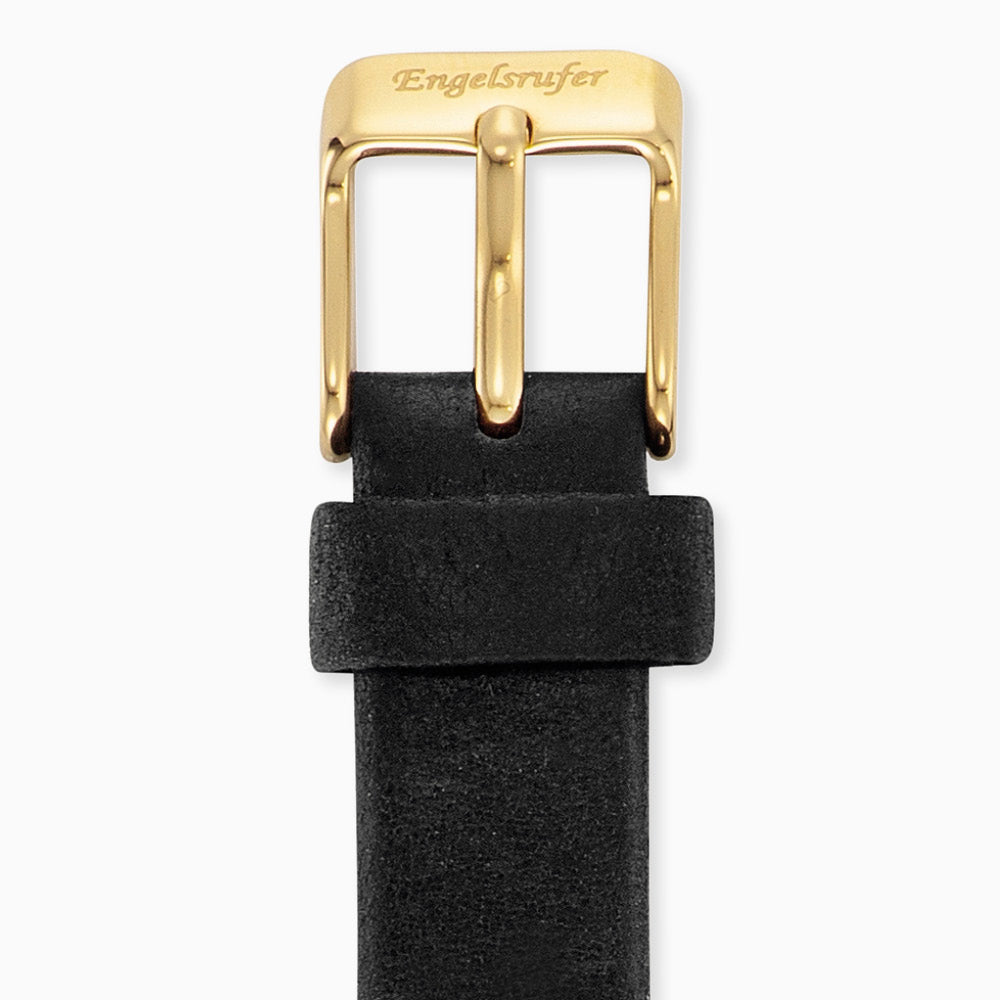 Engelsrufer Cinturino Pelle Nero Oro Chiusura Acciaio 14mm