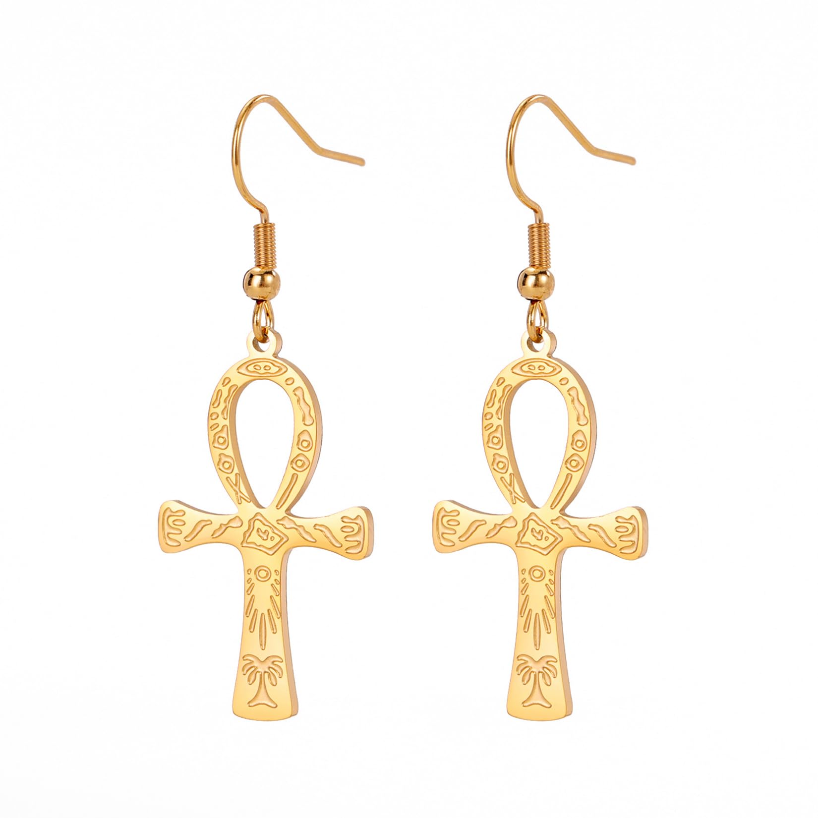 EUEAVAN Ankh Croce Egiziana Orecchini Acciaio Argento Amuleto