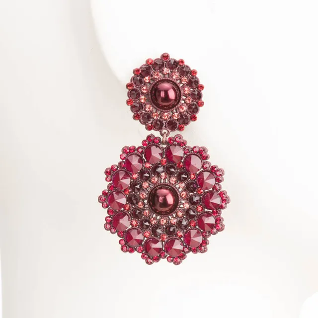 Chic Ad Hoc Orecchini perno fiore cristalli rosso