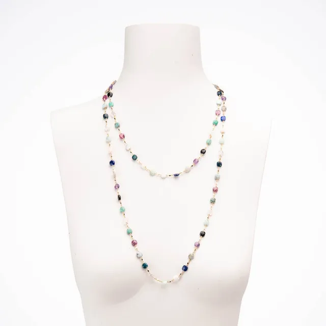 Chic Ad Hoc Collane lunga dorato multicolor collana pietre