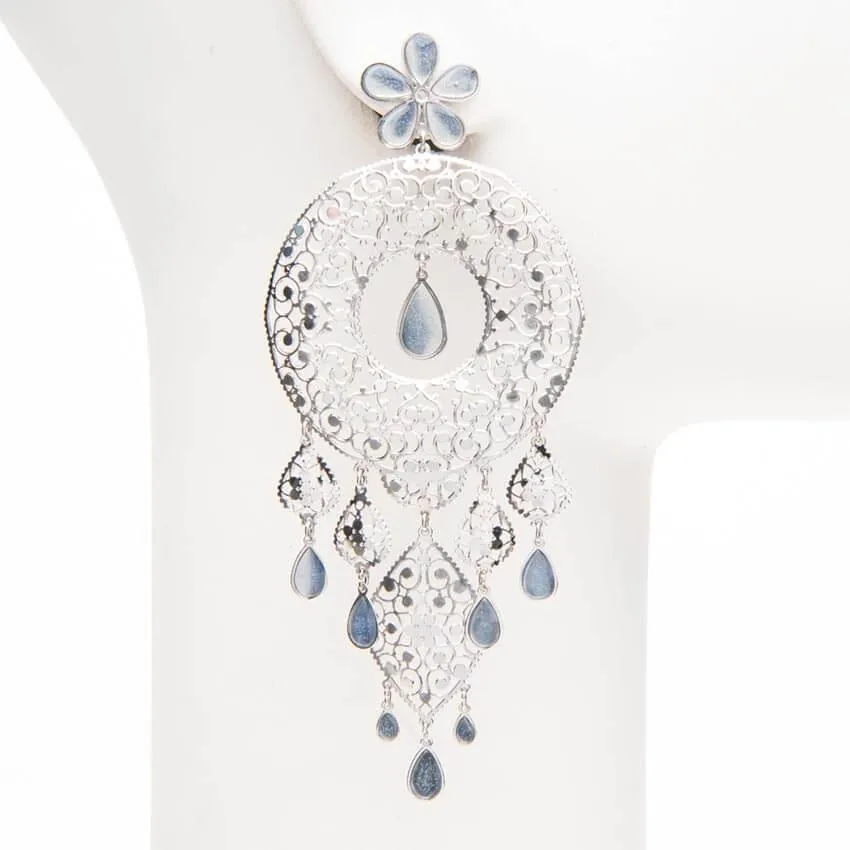 Chic Ad Hoc Orecchini pendenti chandelier azzurro argento