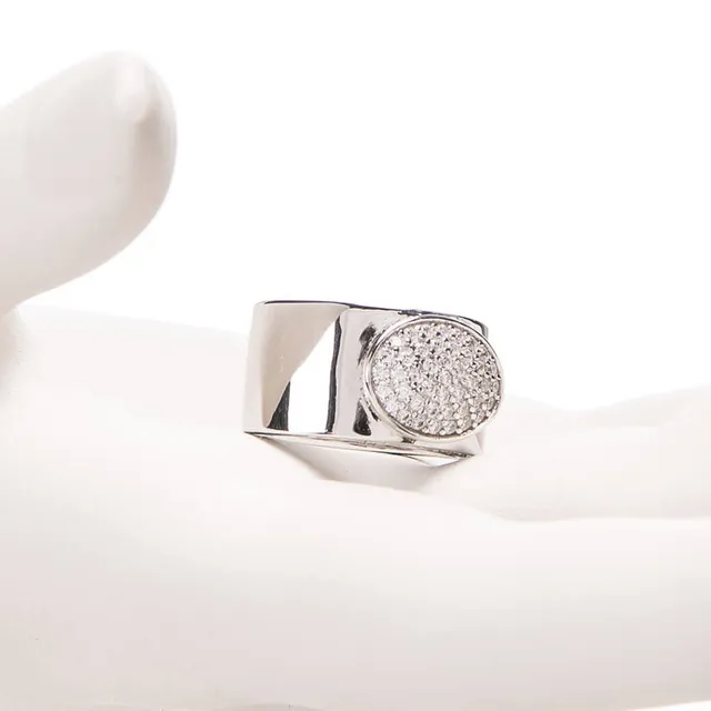 Chic Ad Hoc Anello Mignolo Argento Anello Zirconi Pavé Ovale
