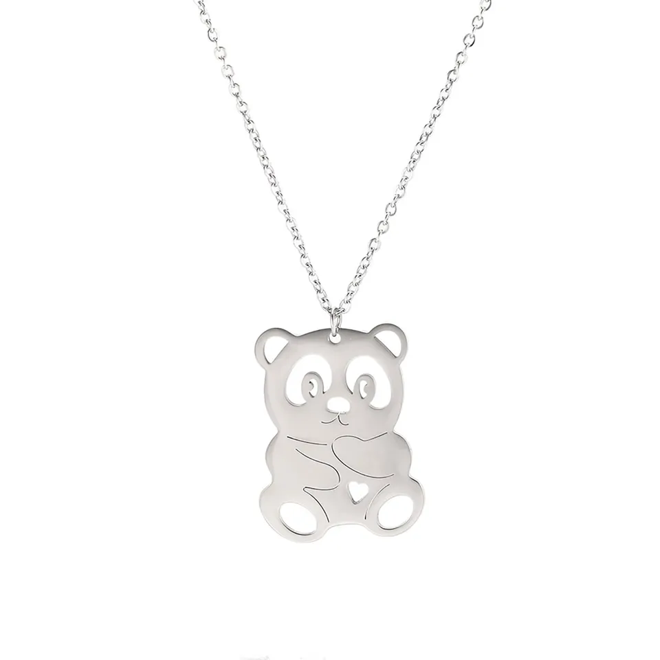 EUEAVAN Necklaces collana acciaio panda argento