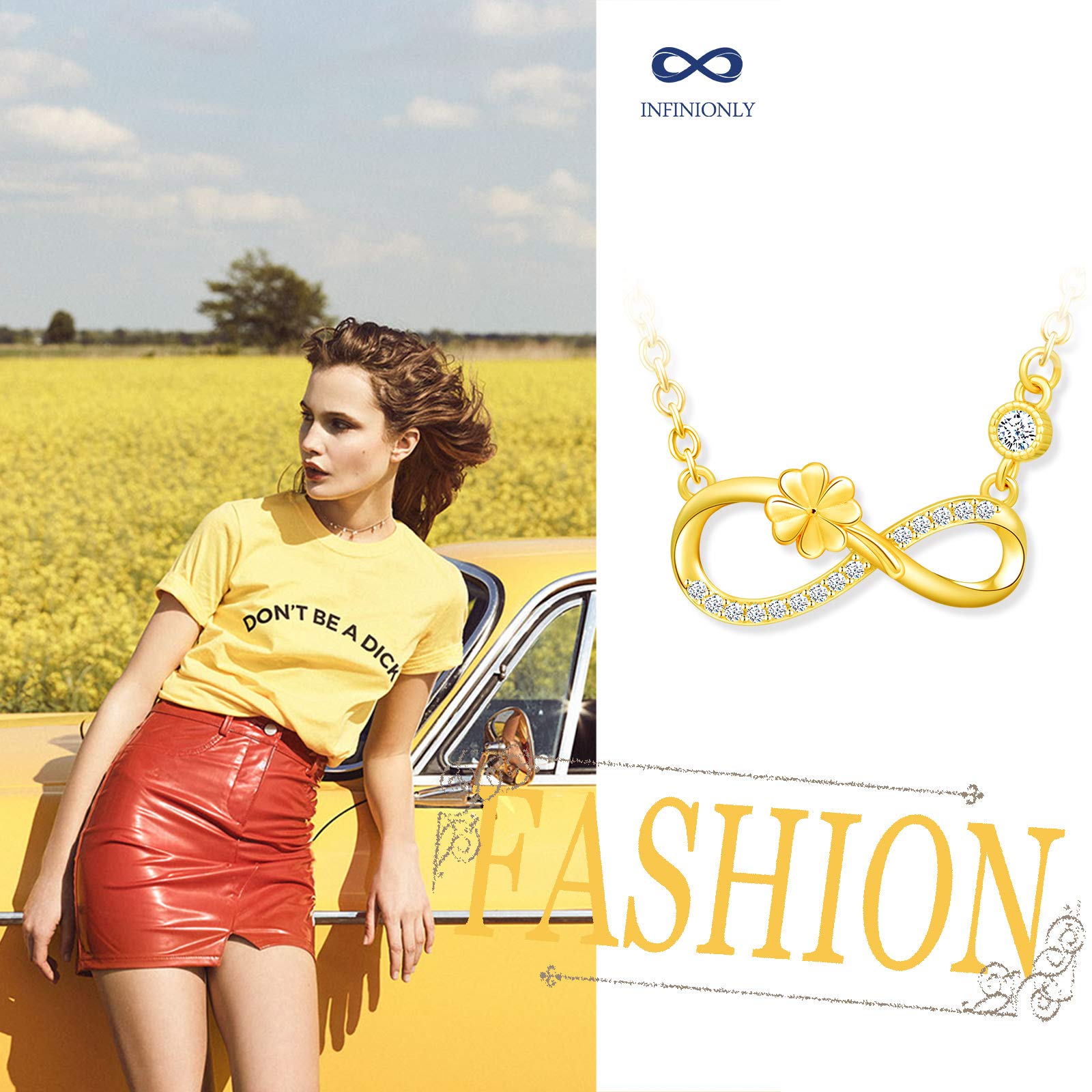 INFINIONLY Fashion Infinito Trifoglio Collana Oro Zirconi