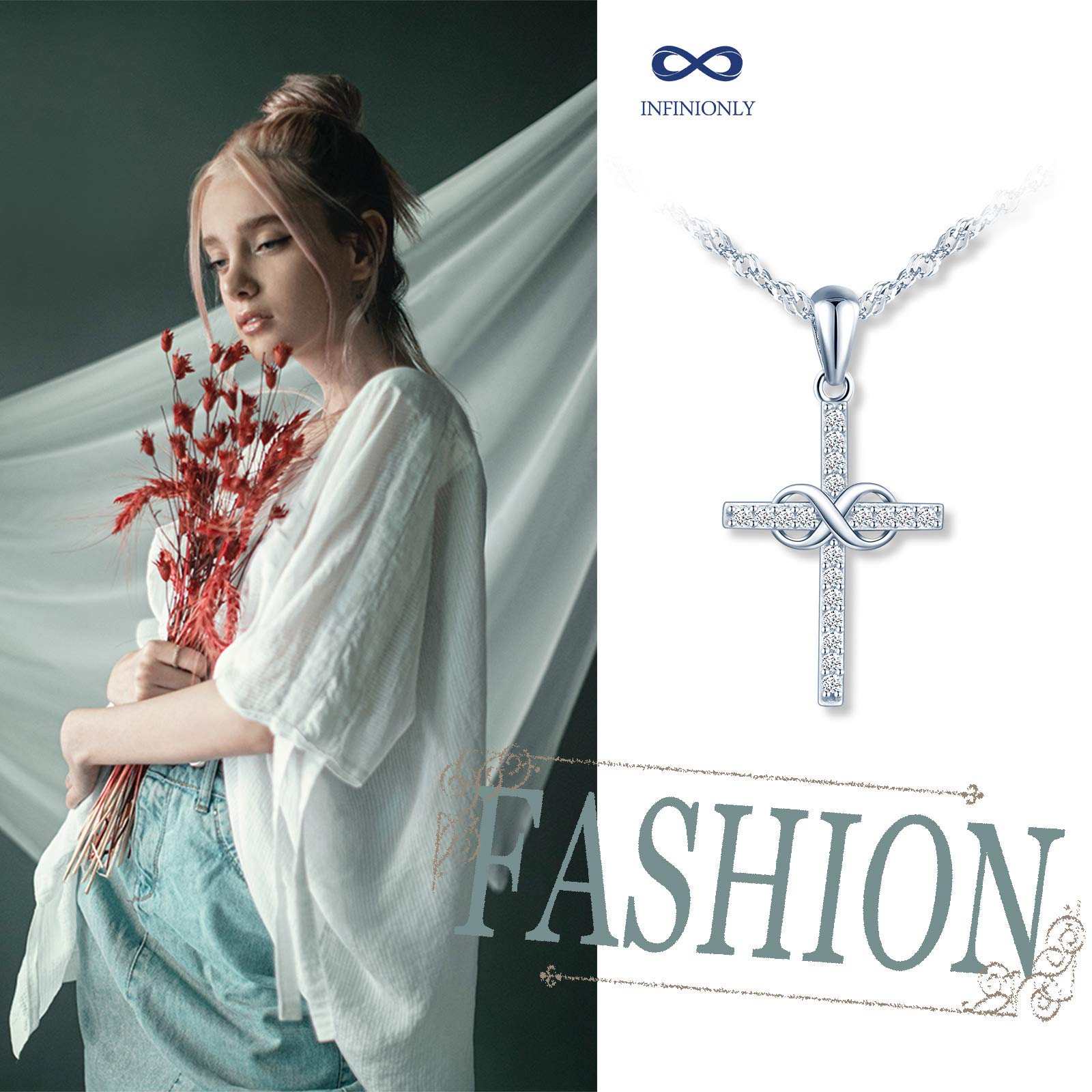 INFINIONLY Fashion Necklaces collana Silver-necklace croce