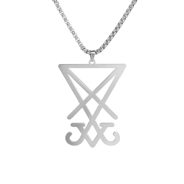 Eueavan Necklaces Collana Sigillo Lucifero Acciaio Argento