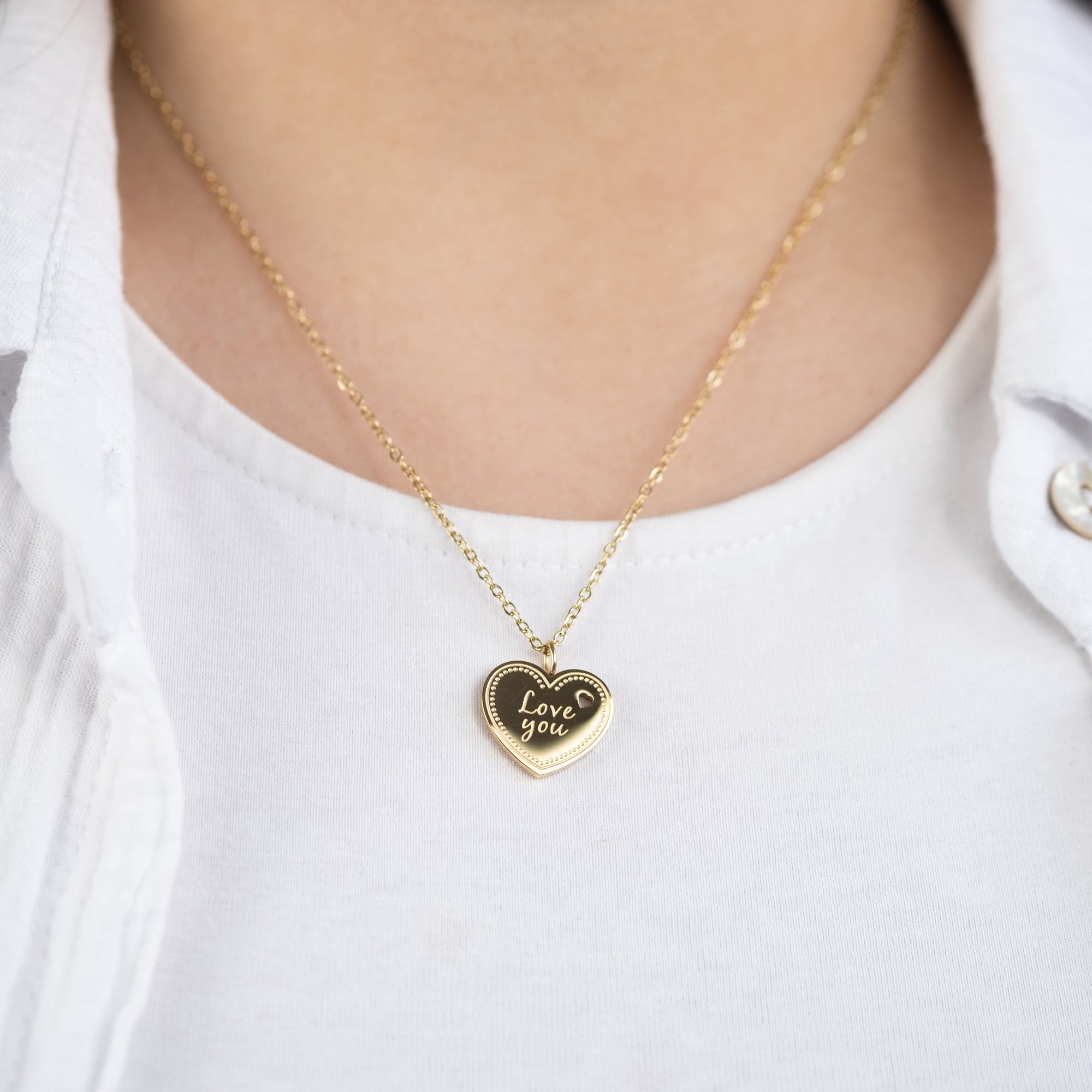 MySteel Love You collana acciaio oro cuore biglietto
